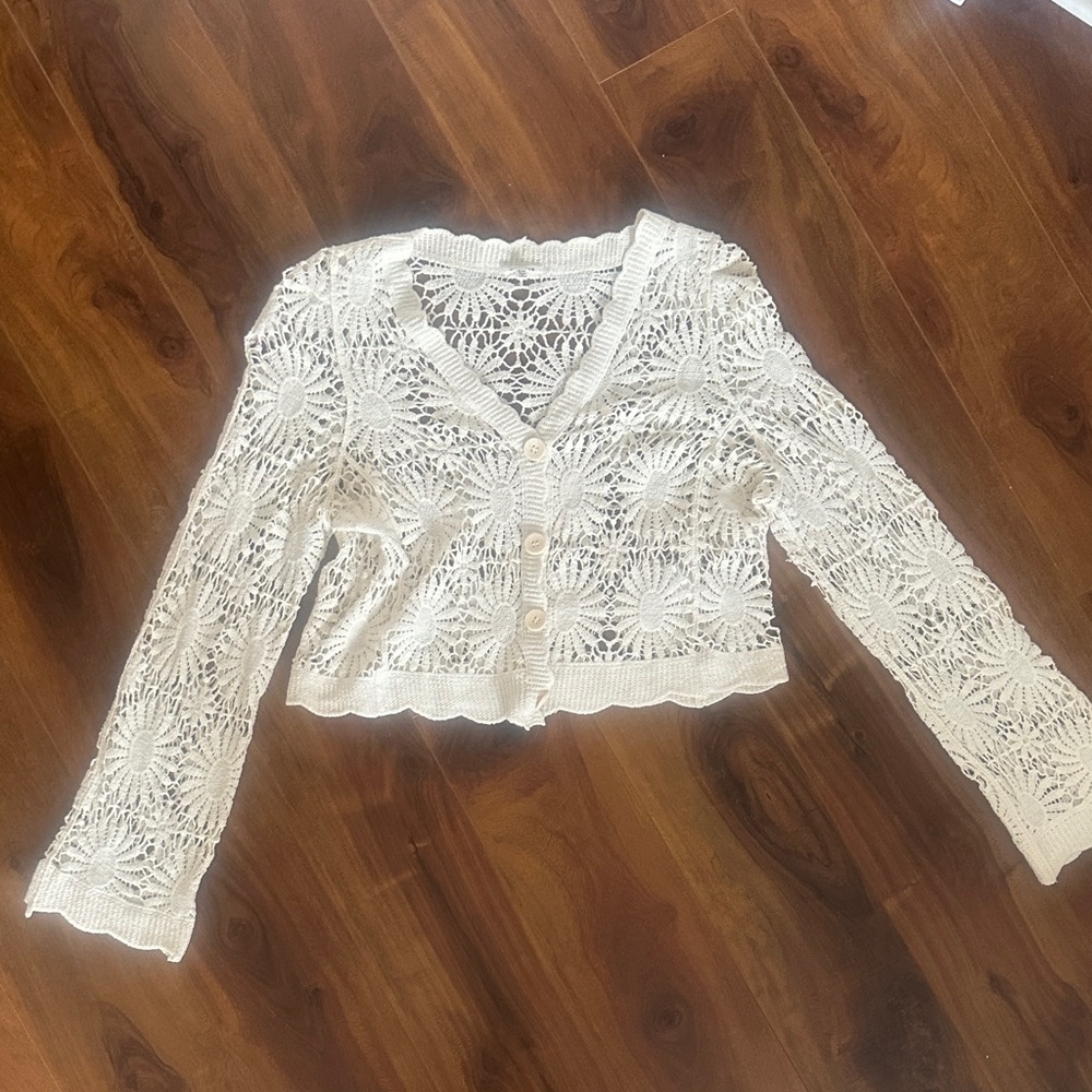 En Creme Cream Crochet Cardigan